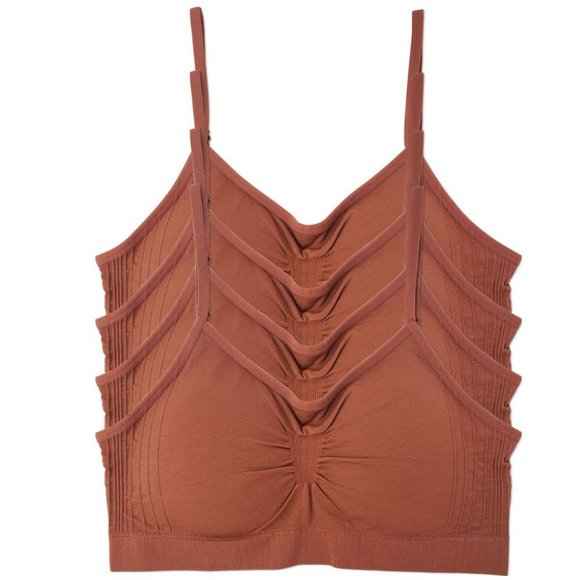 4-Pack Nylon-Spandex Comfort Cami Bra Pullover Design K0100 Dark Caramel New NWT